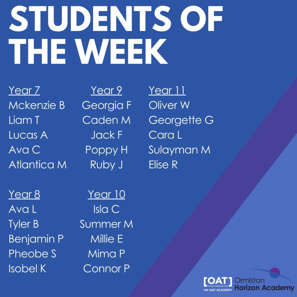 Year 7 Mckenzie B   Liam T Lucas A Ava C Atlantica M  Year 8 Ava L Tyler B Benjamin P Pheobe S Isobel K  Year 9 Georgia F Caden M Jack F Poppy H Ruby J  Year 10 Isla C Summer M Millie E Mima P Connor P  Year 11 Oliver W Georgette G Cara L Sulayman M Elise R