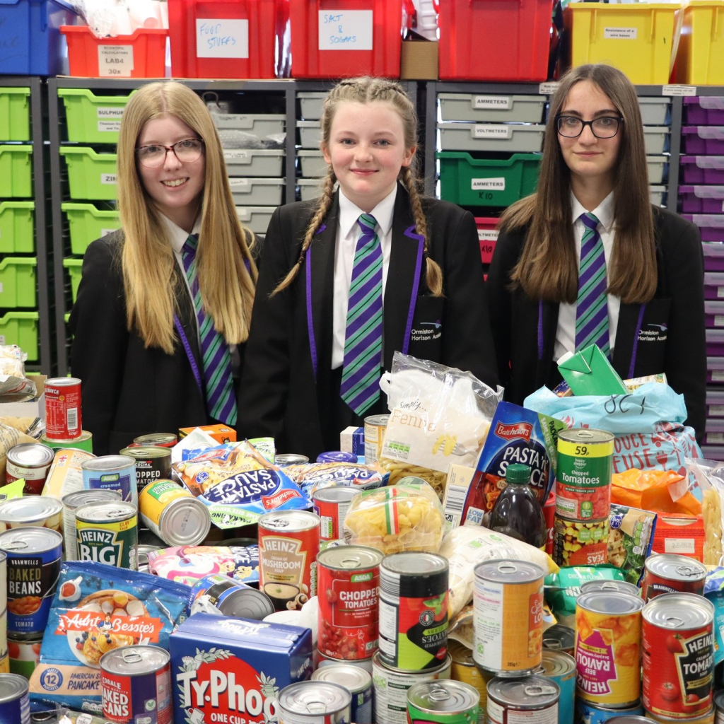 students collecting food donations