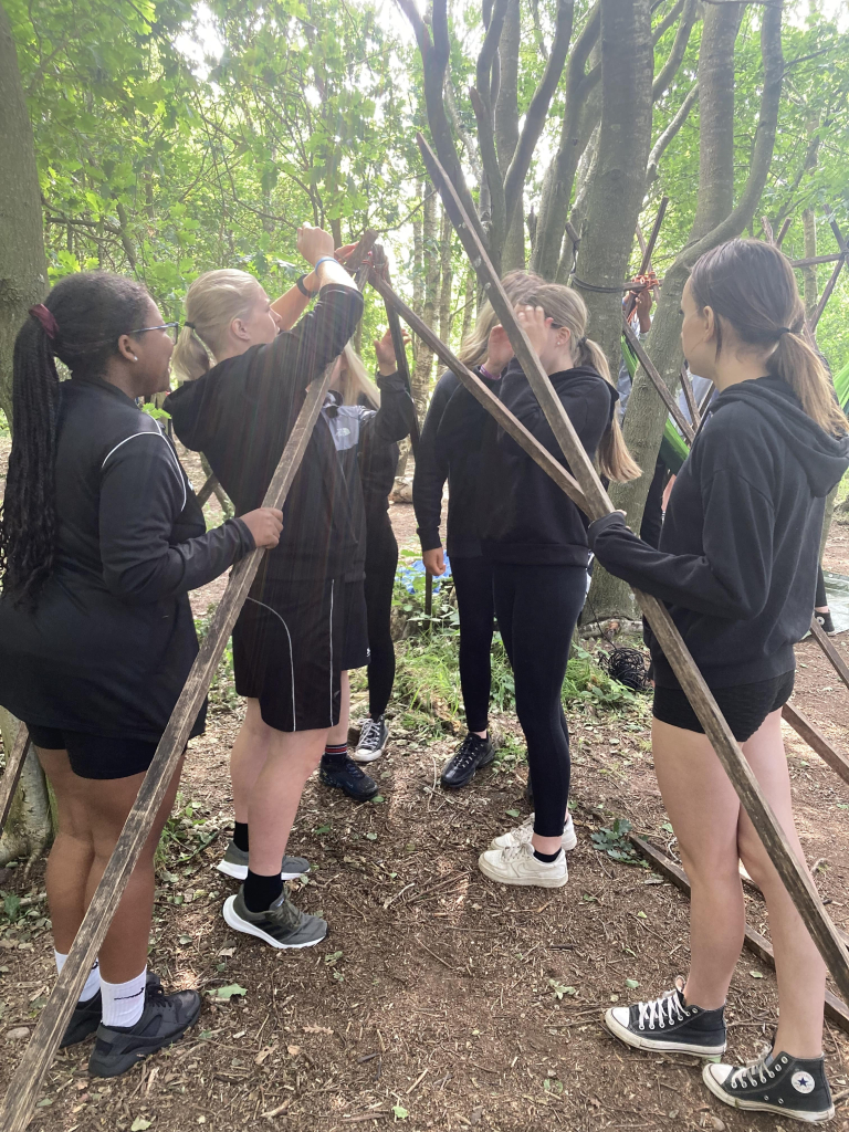 students building structure